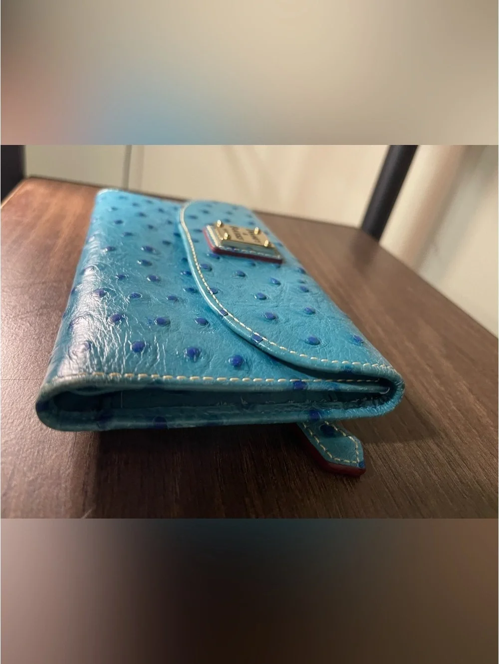Dooney & Bourke Blue Ostrich Embossed Leather Wallet